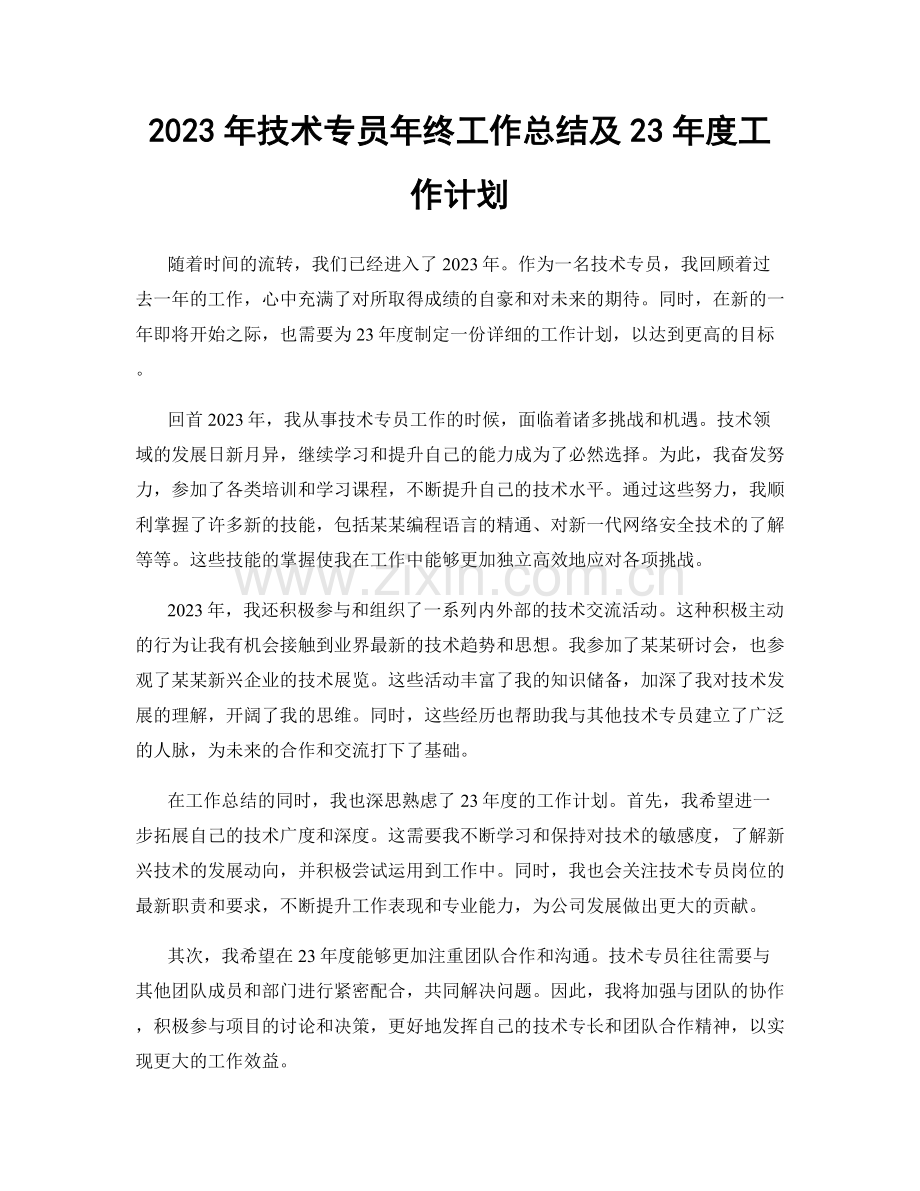 2023年技术专员年终工作总结及23年度工作计划.docx_第1页