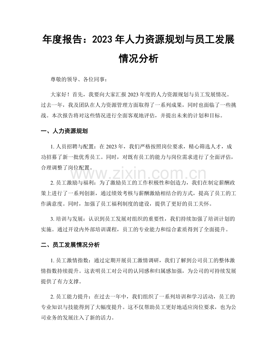 年度报告：2023年人力资源规划与员工发展情况分析.docx_第1页