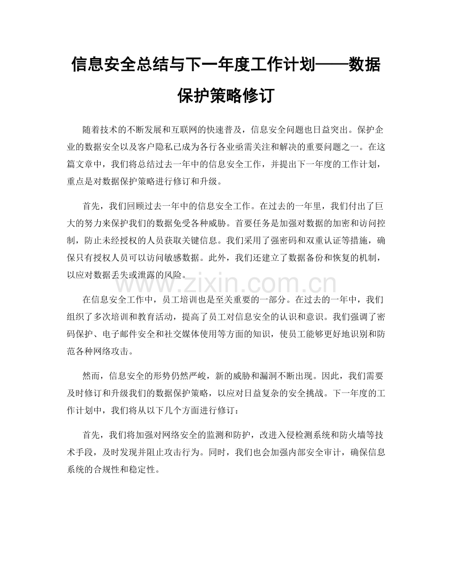 信息安全总结与下一年度工作计划——数据保护策略修订.docx_第1页