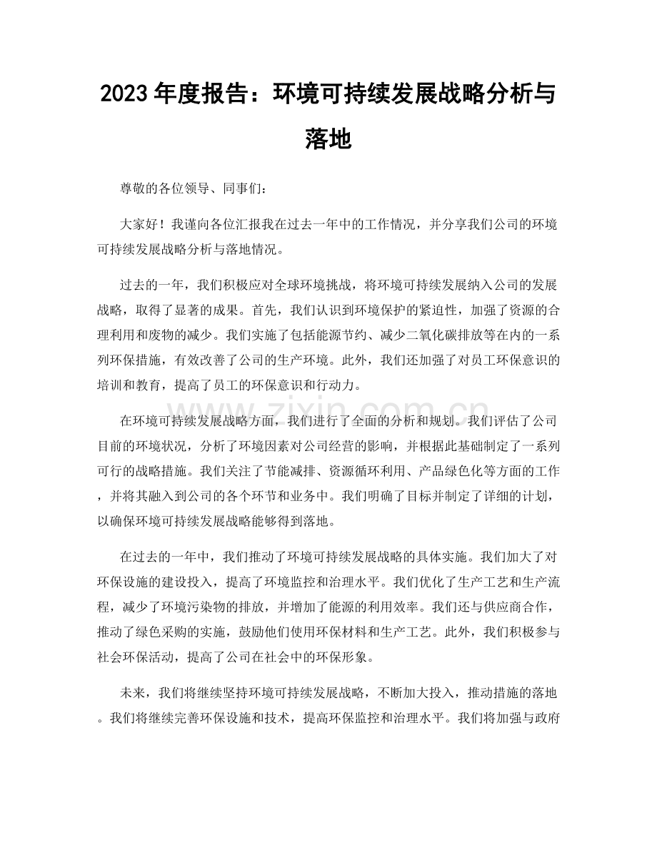 2023年度报告：环境可持续发展战略分析与落地.docx_第1页