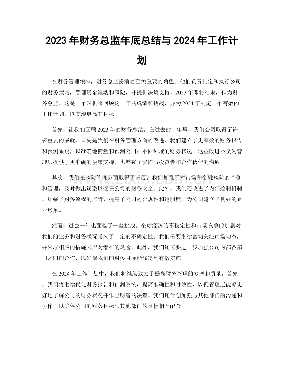 2023年财务总监年底总结与2024年工作计划.docx_第1页