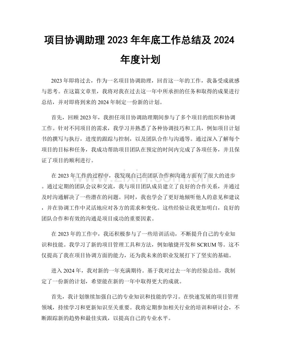 项目协调助理2023年年底工作总结及2024年度计划.docx_第1页