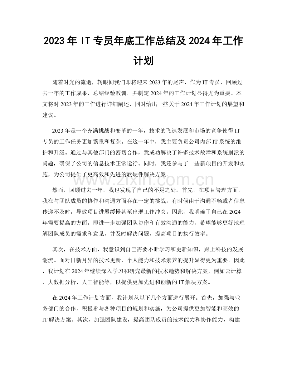 2023年IT专员年底工作总结及2024年工作计划.docx_第1页