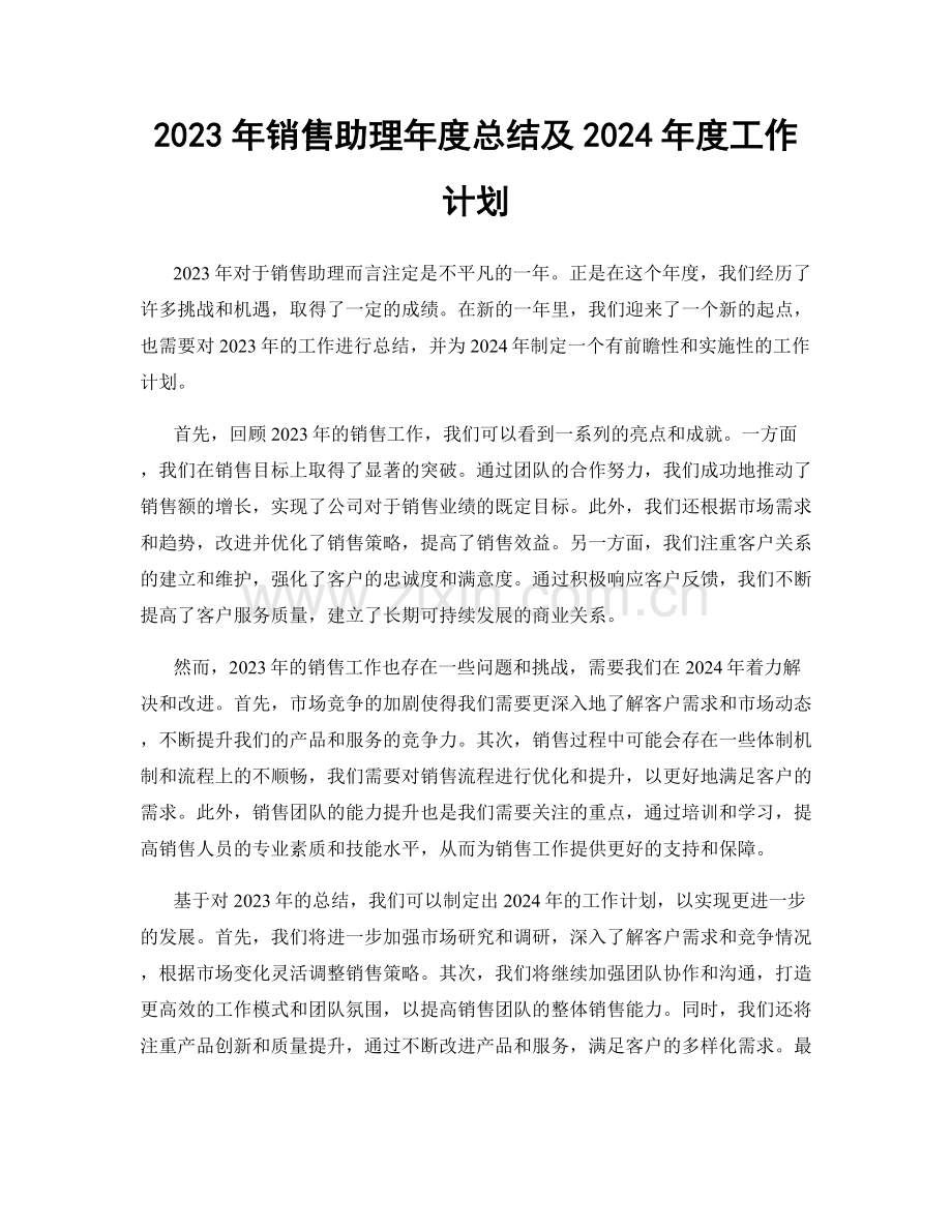 2023年销售助理年度总结及2024年度工作计划.docx_第1页