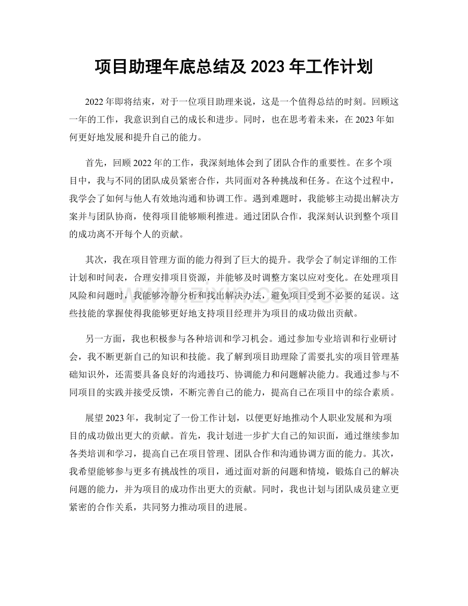 项目助理年底总结及2023年工作计划.docx_第1页