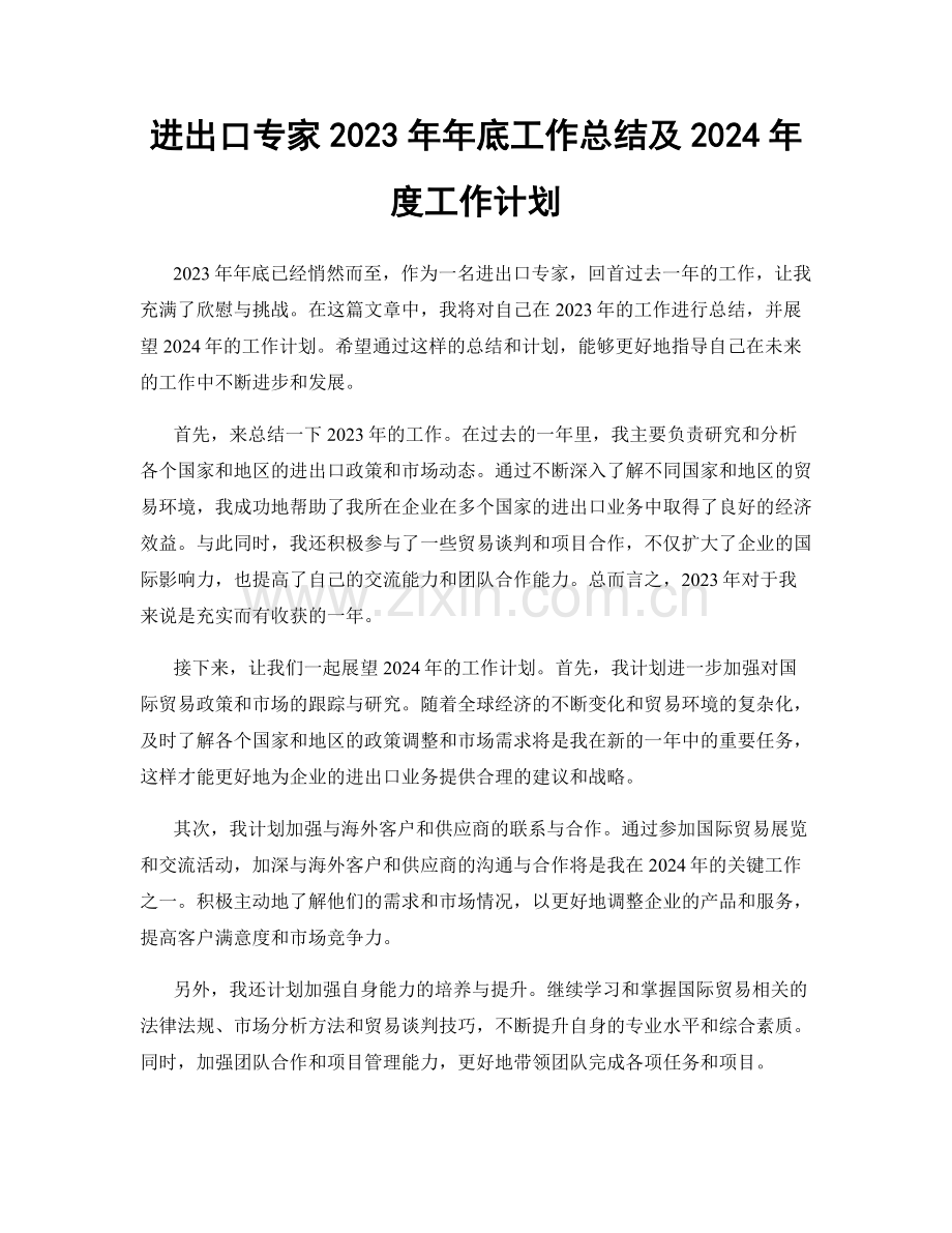 进出口专家2023年年底工作总结及2024年度工作计划.docx_第1页