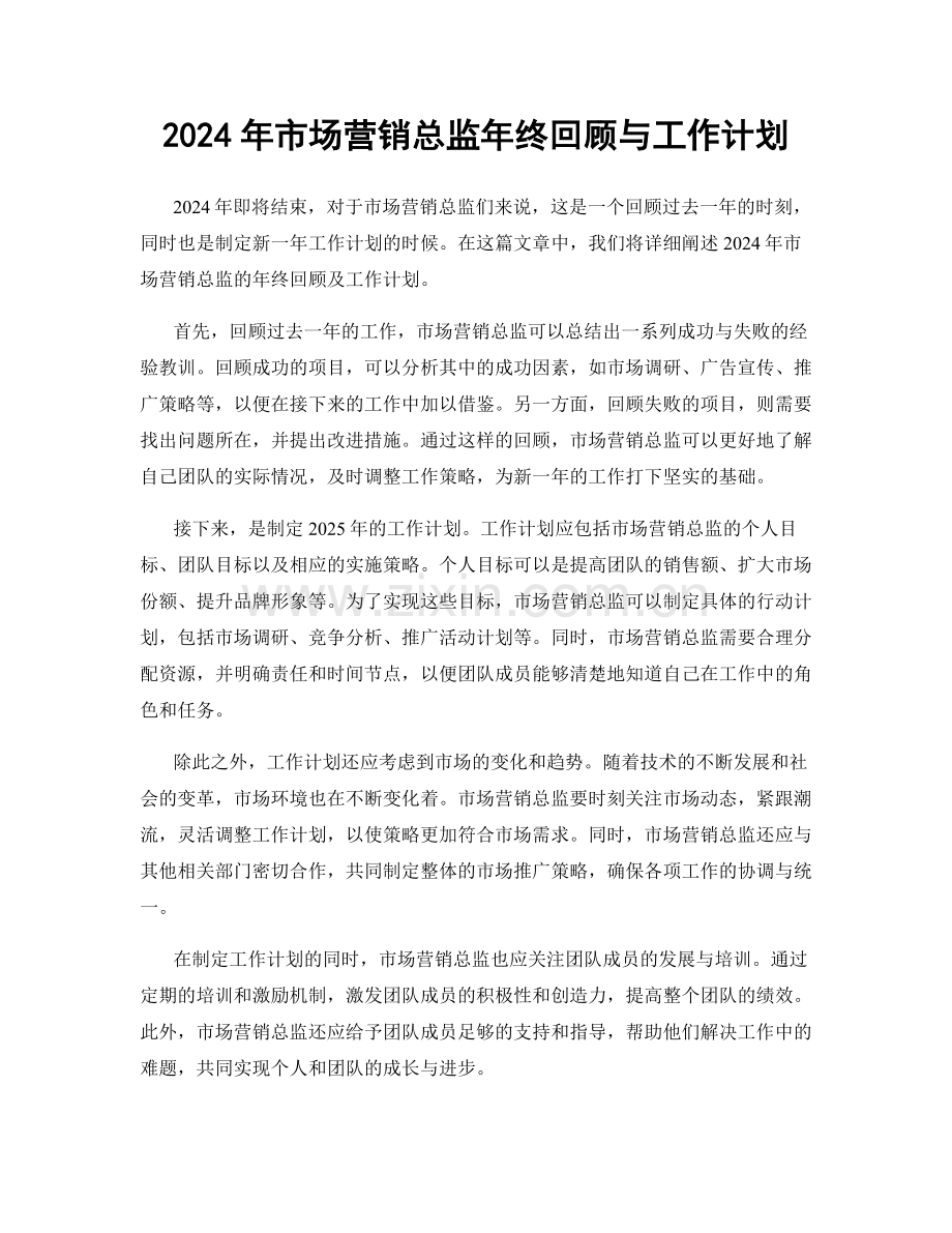 2024年市场营销总监年终回顾与工作计划.docx_第1页