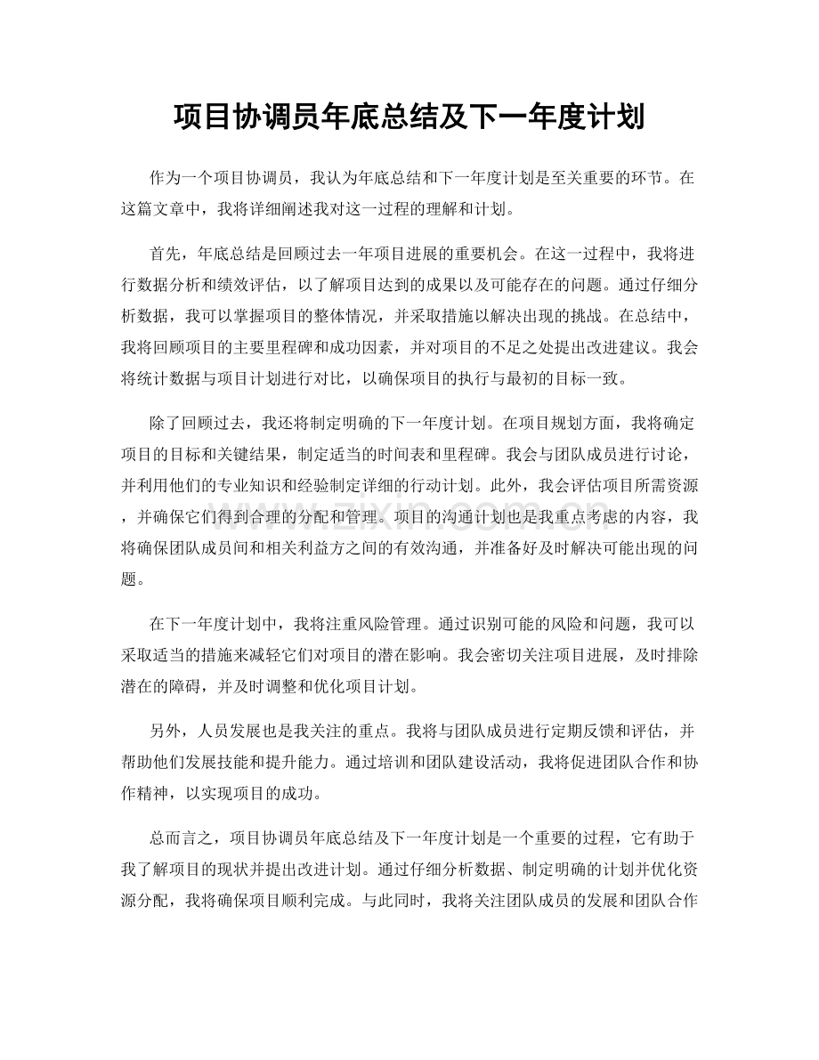 项目协调员年底总结及下一年度计划.docx_第1页