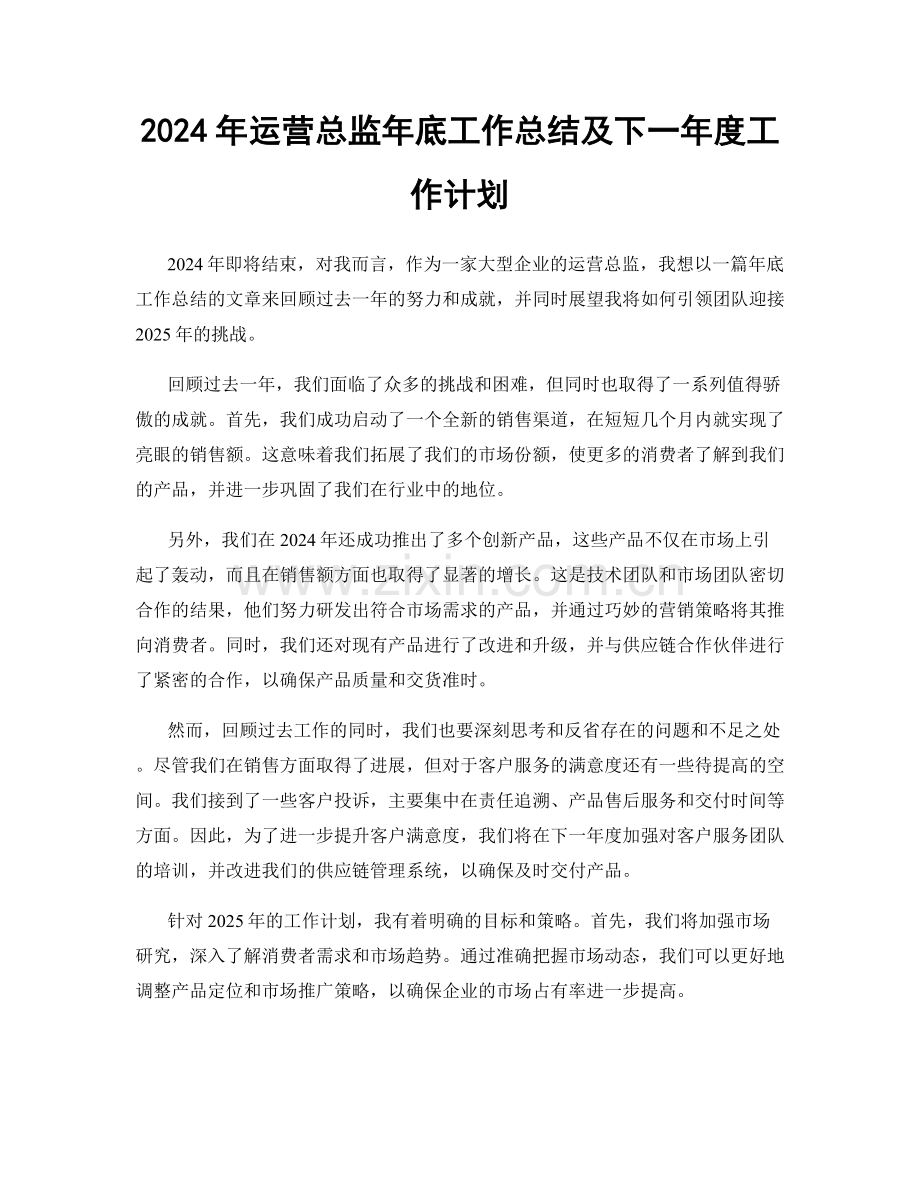 2024年运营总监年底工作总结及下一年度工作计划.docx_第1页