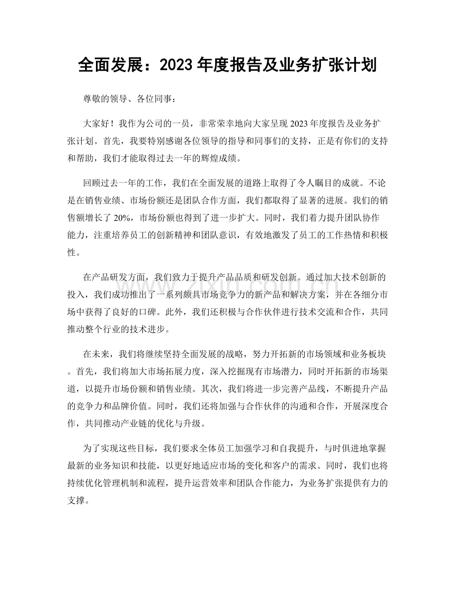 全面发展：2023年度报告及业务扩张计划.docx_第1页