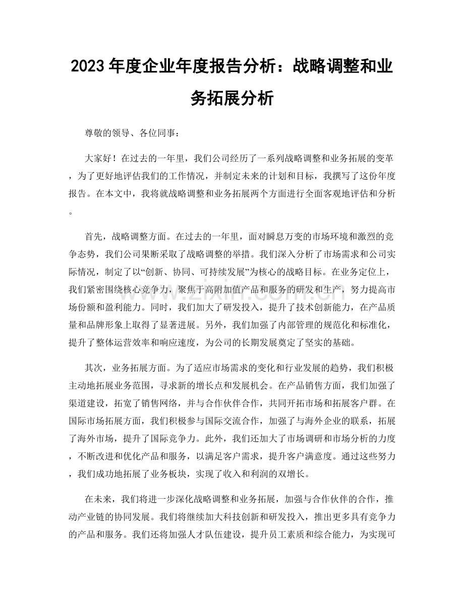 2023年度企业年度报告分析：战略调整和业务拓展分析.docx_第1页