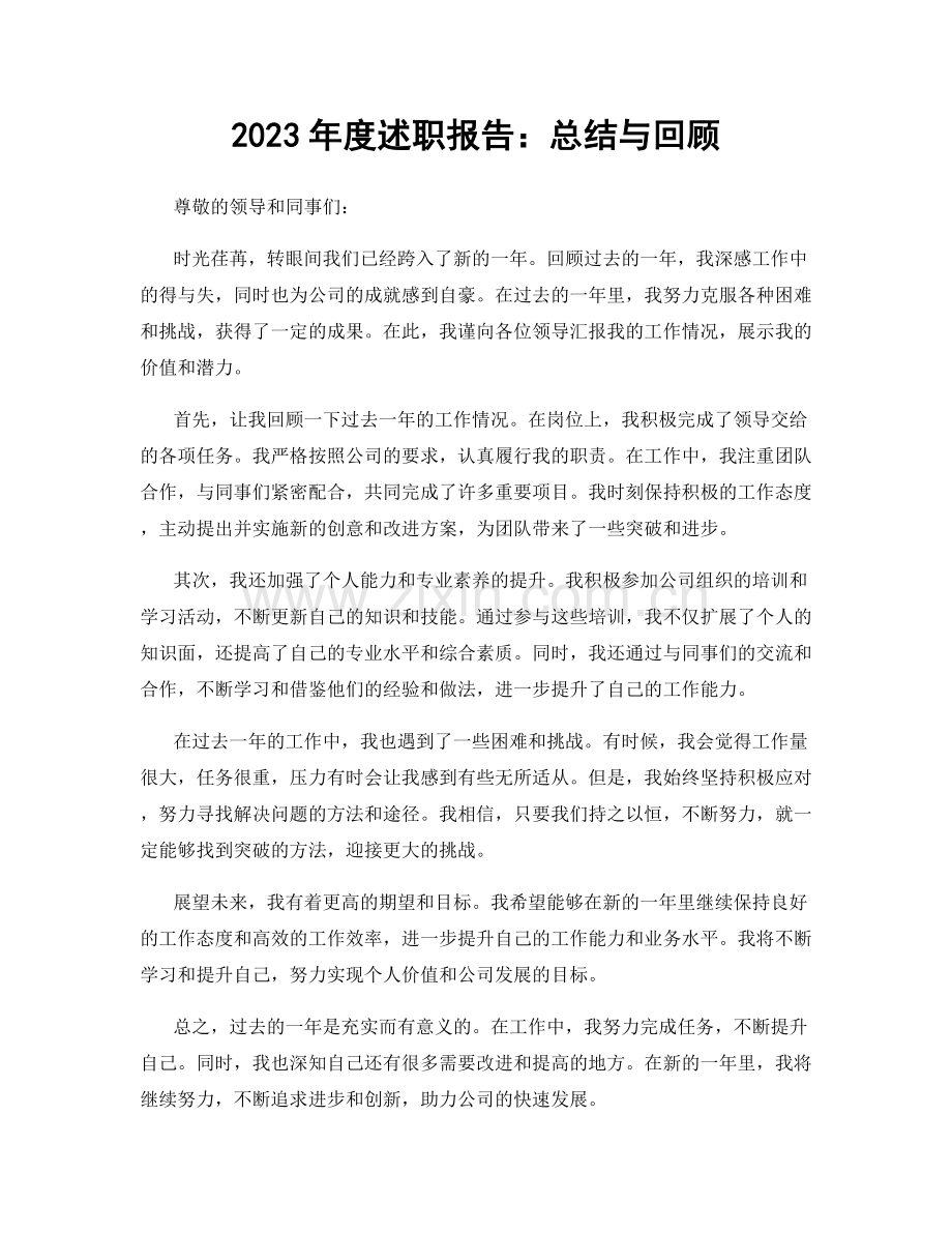 2023年度述职报告：总结与回顾.docx_第1页