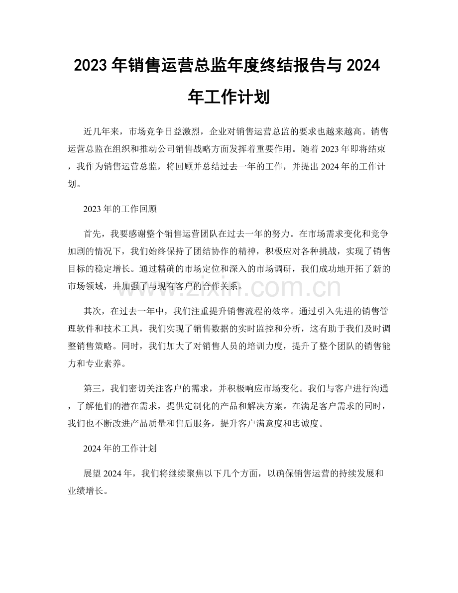 2023年销售运营总监年度终结报告与2024年工作计划.docx_第1页