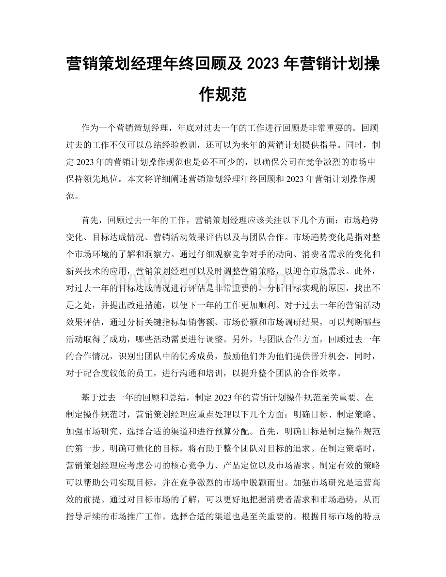 营销策划经理年终回顾及2023年营销计划操作规范.docx_第1页