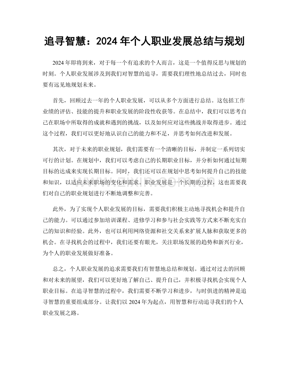 追寻智慧：2024年个人职业发展总结与规划.docx_第1页