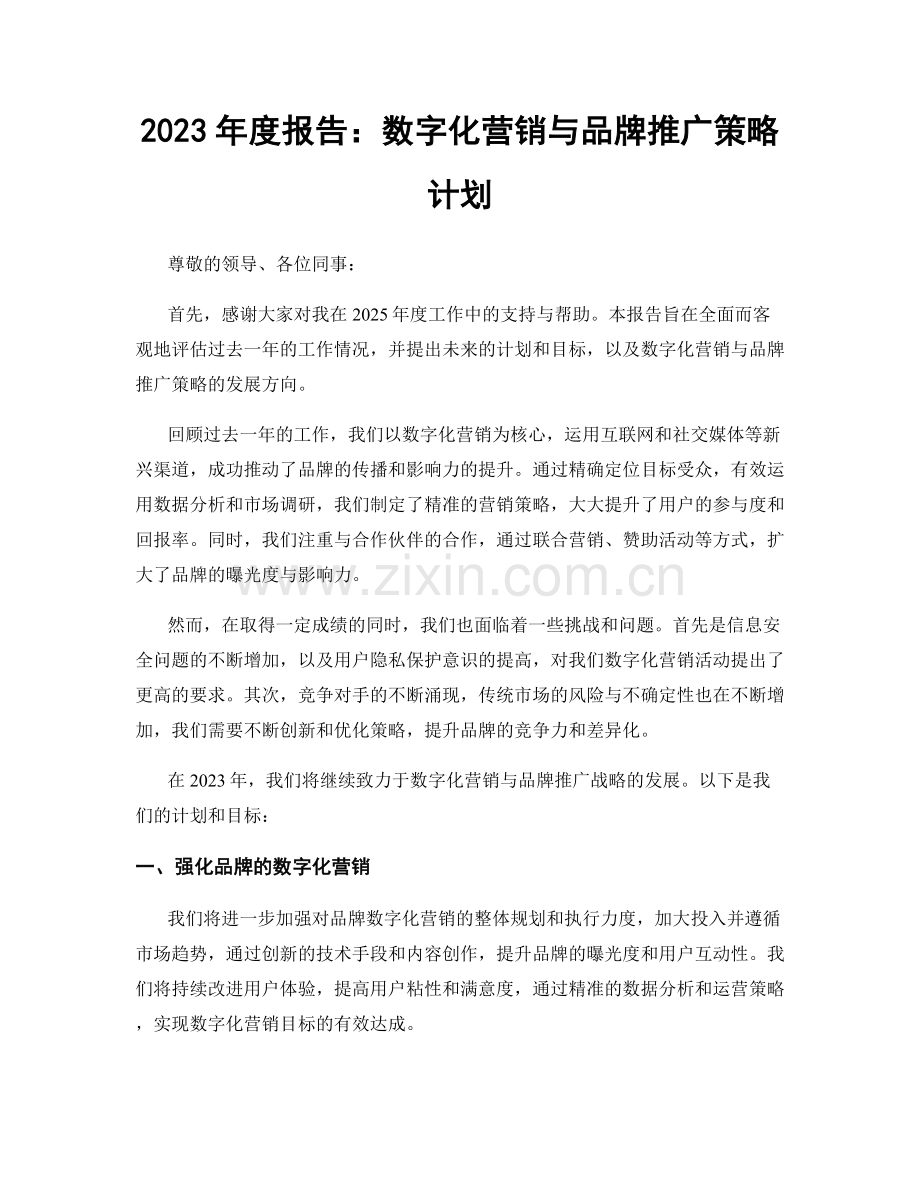 2023年度报告：数字化营销与品牌推广策略计划.docx_第1页