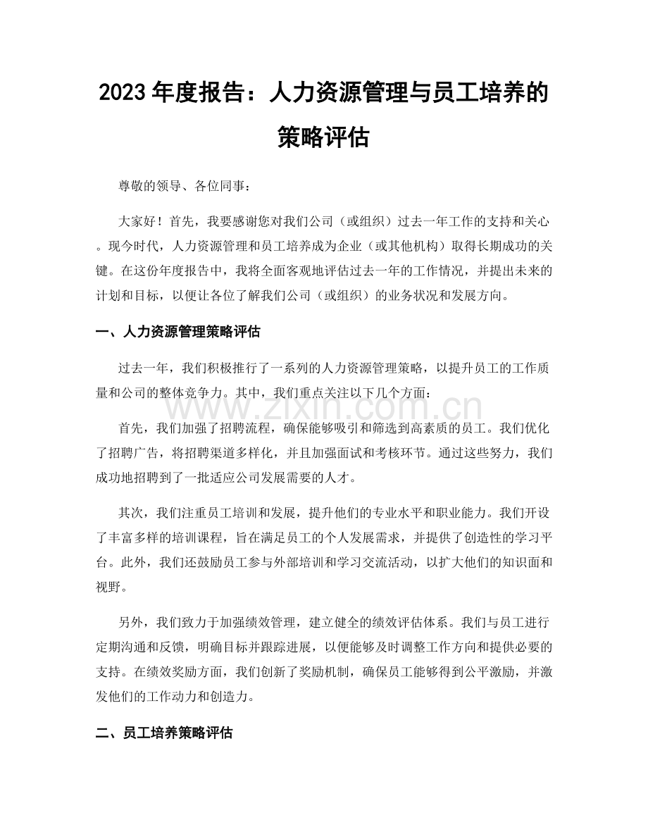 2023年度报告：人力资源管理与员工培养的策略评估.docx_第1页