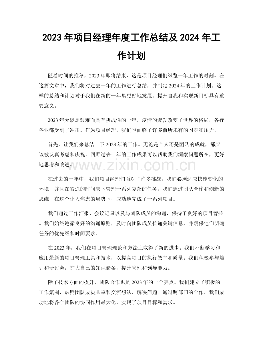 2023年项目经理年度工作总结及2024年工作计划.docx_第1页