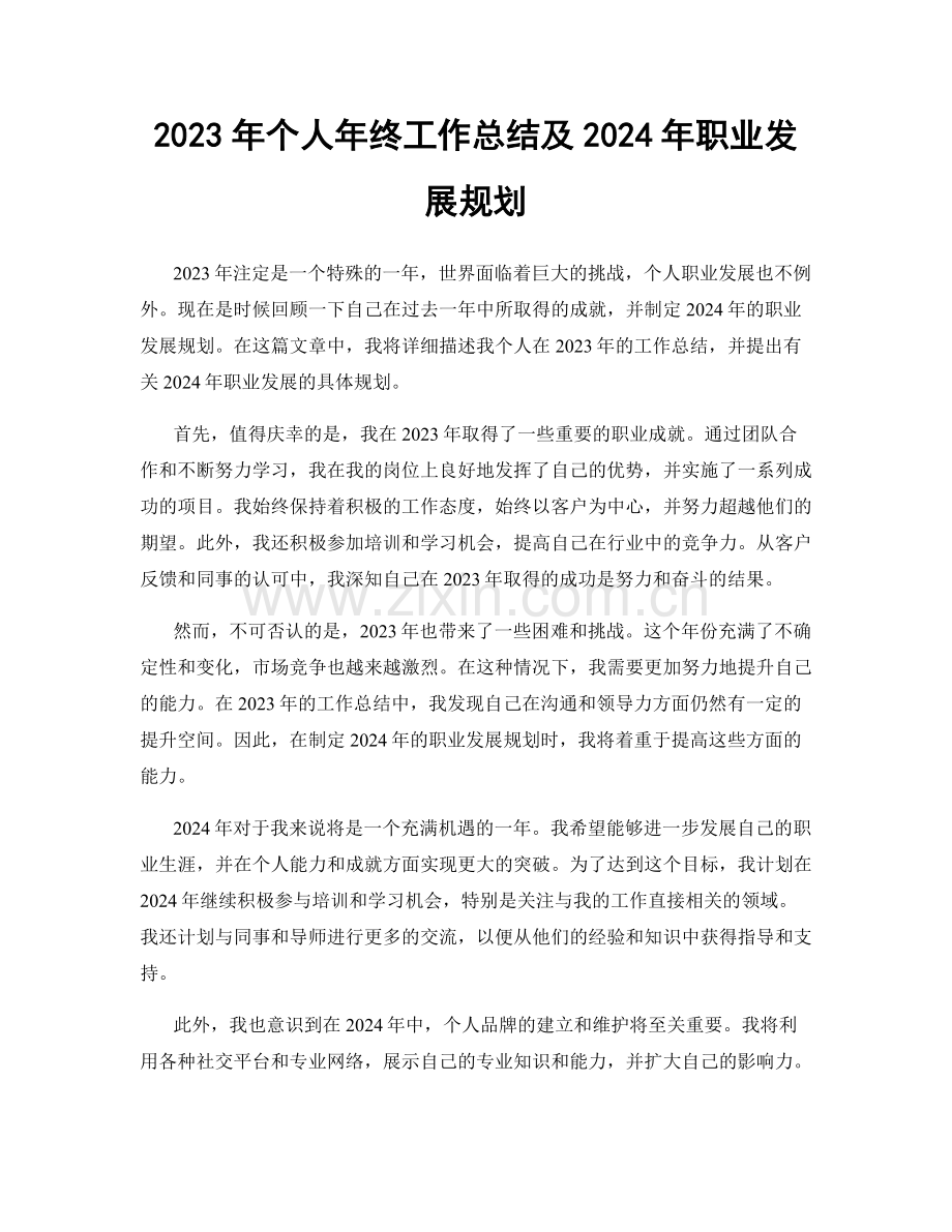 2023年个人年终工作总结及2024年职业发展规划.docx_第1页