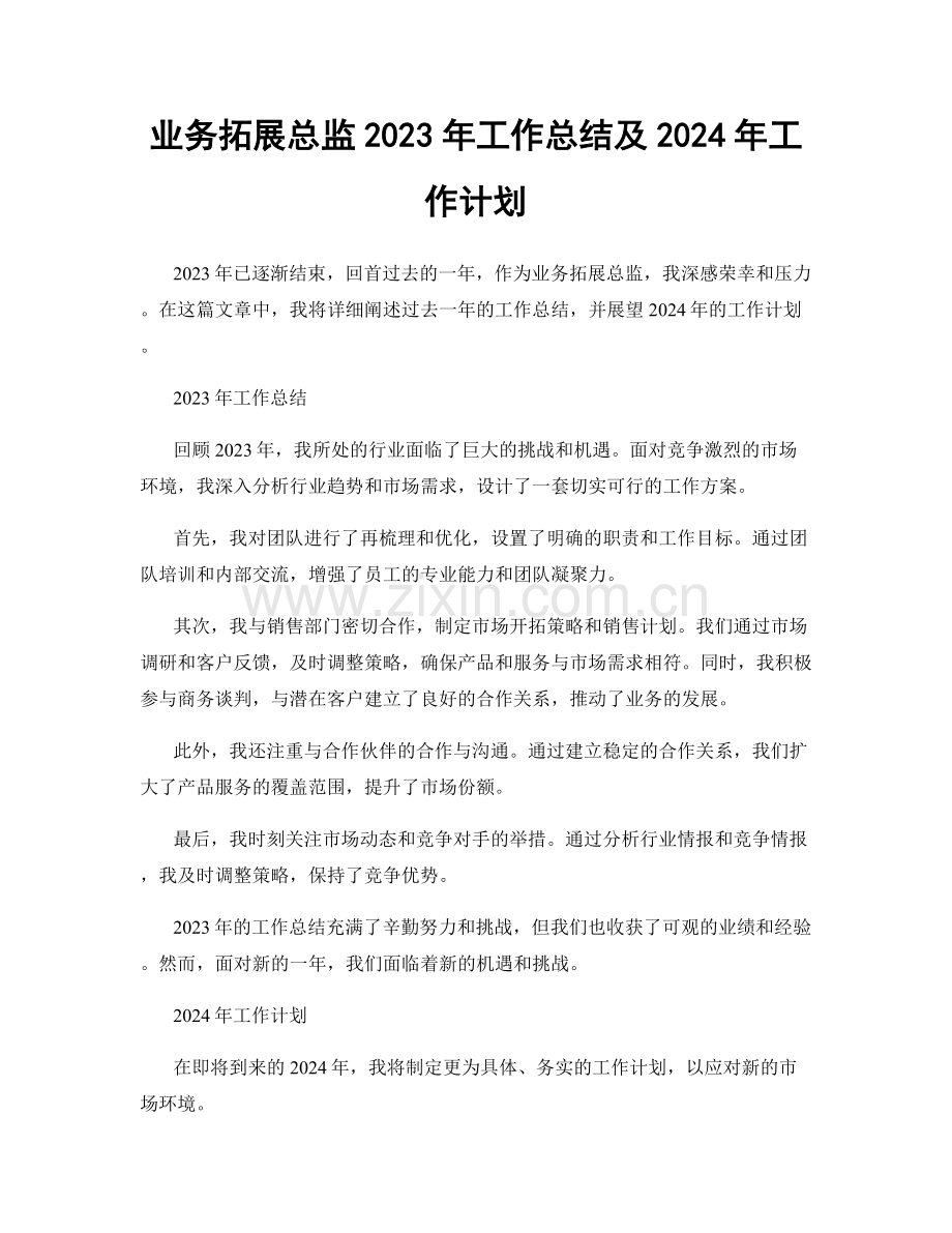 业务拓展总监2023年工作总结及2024年工作计划.docx_第1页