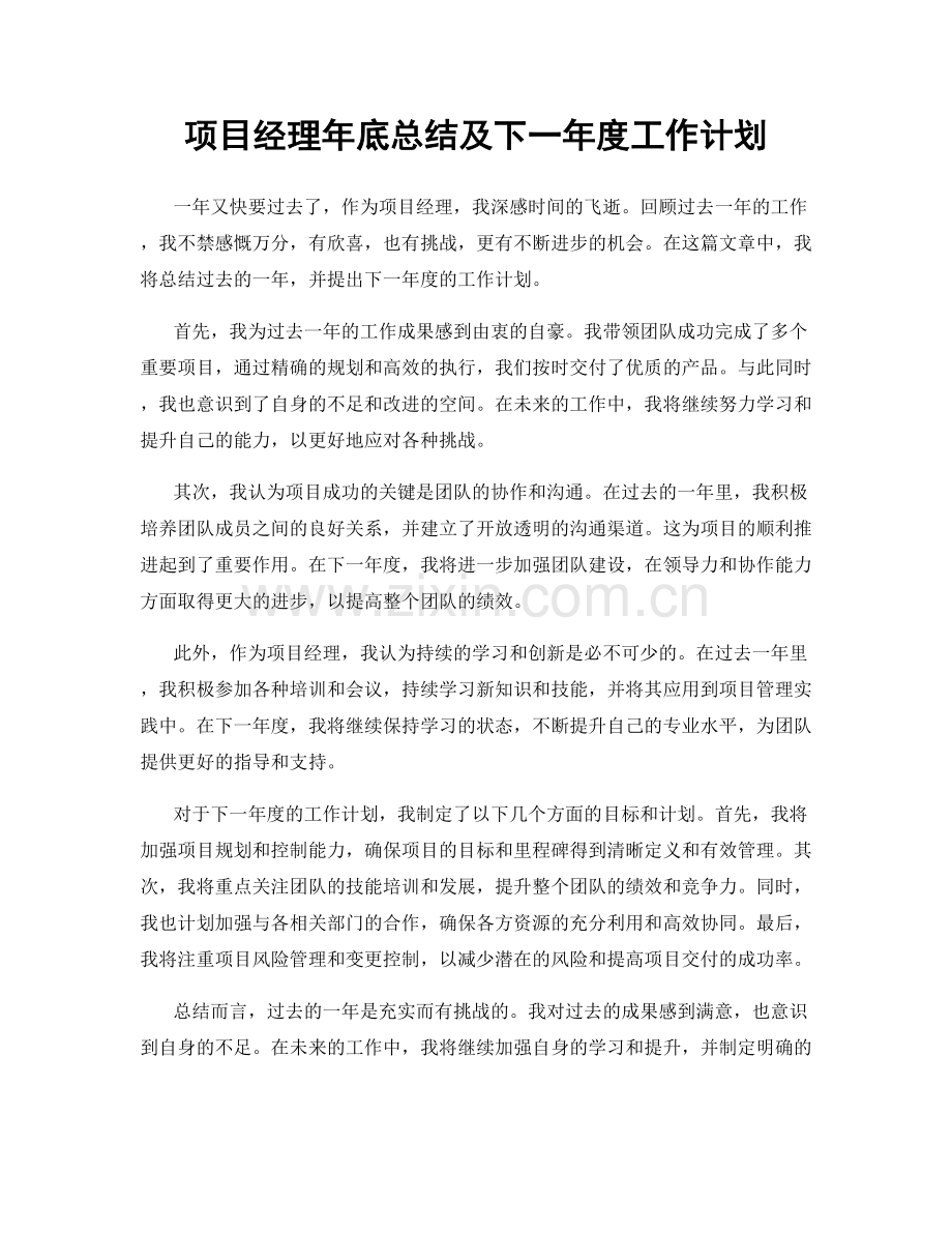 项目经理年底总结及下一年度工作计划.docx_第1页