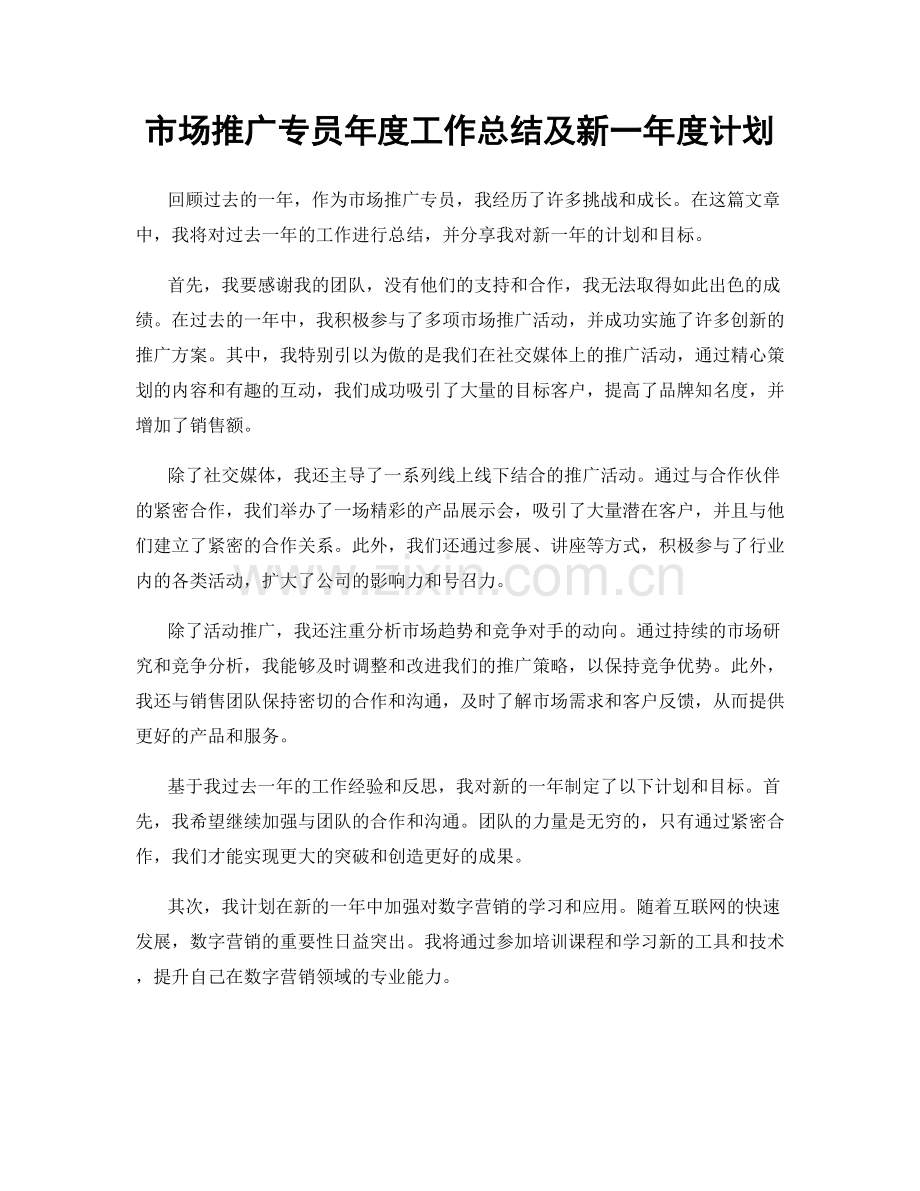 市场推广专员年度工作总结及新一年度计划.docx_第1页