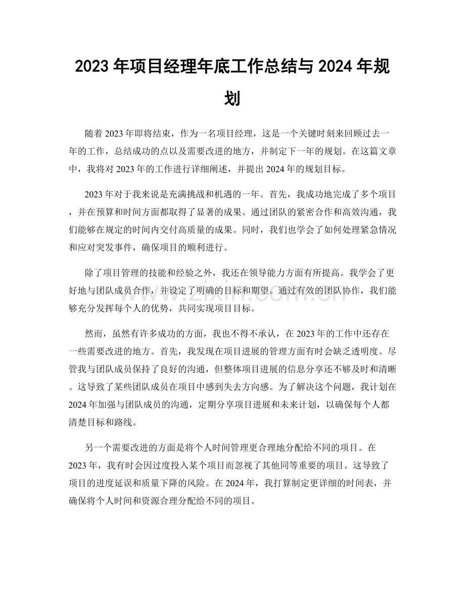 2023年项目经理年底工作总结与2024年规划.docx_第1页