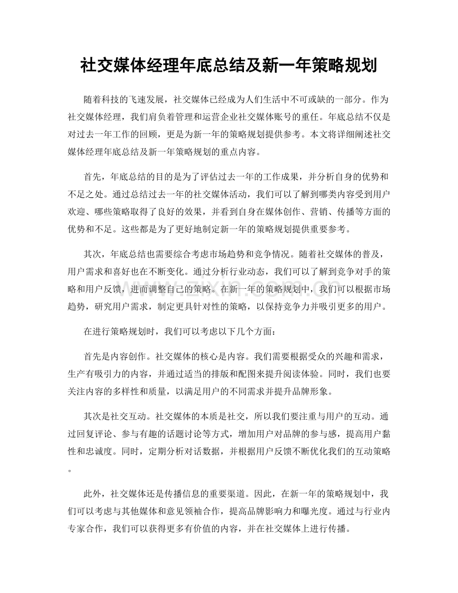 社交媒体经理年底总结及新一年策略规划.docx_第1页