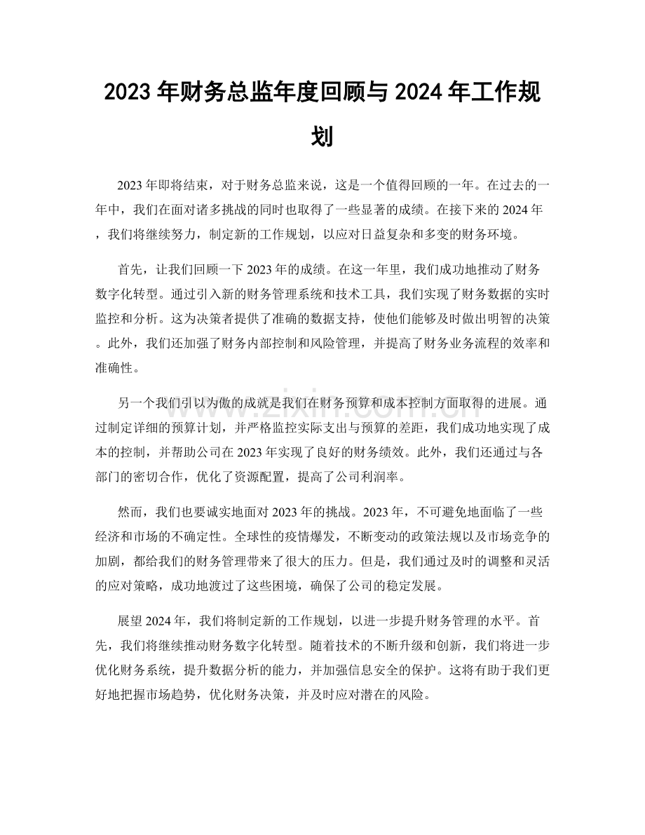 2023年财务总监年度回顾与2024年工作规划.docx_第1页