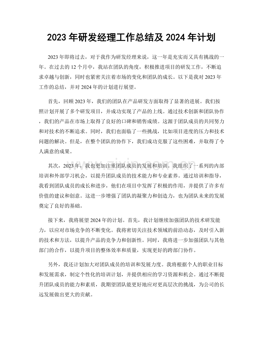 2023年研发经理工作总结及2024年计划.docx_第1页