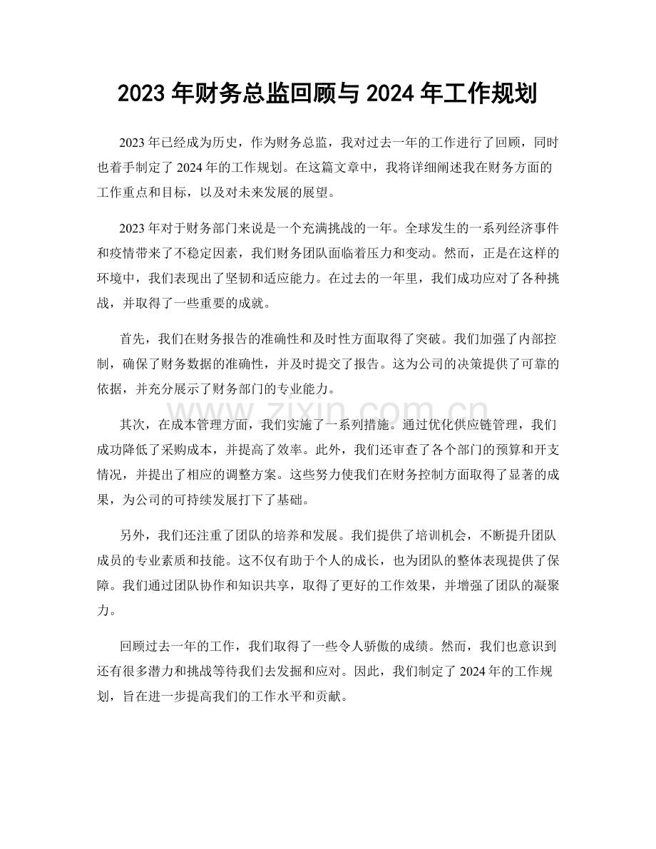 2023年财务总监回顾与2024年工作规划.docx_第1页