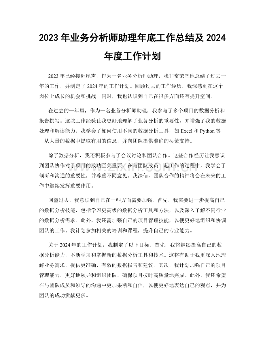 2023年业务分析师助理年底工作总结及2024年度工作计划.docx_第1页