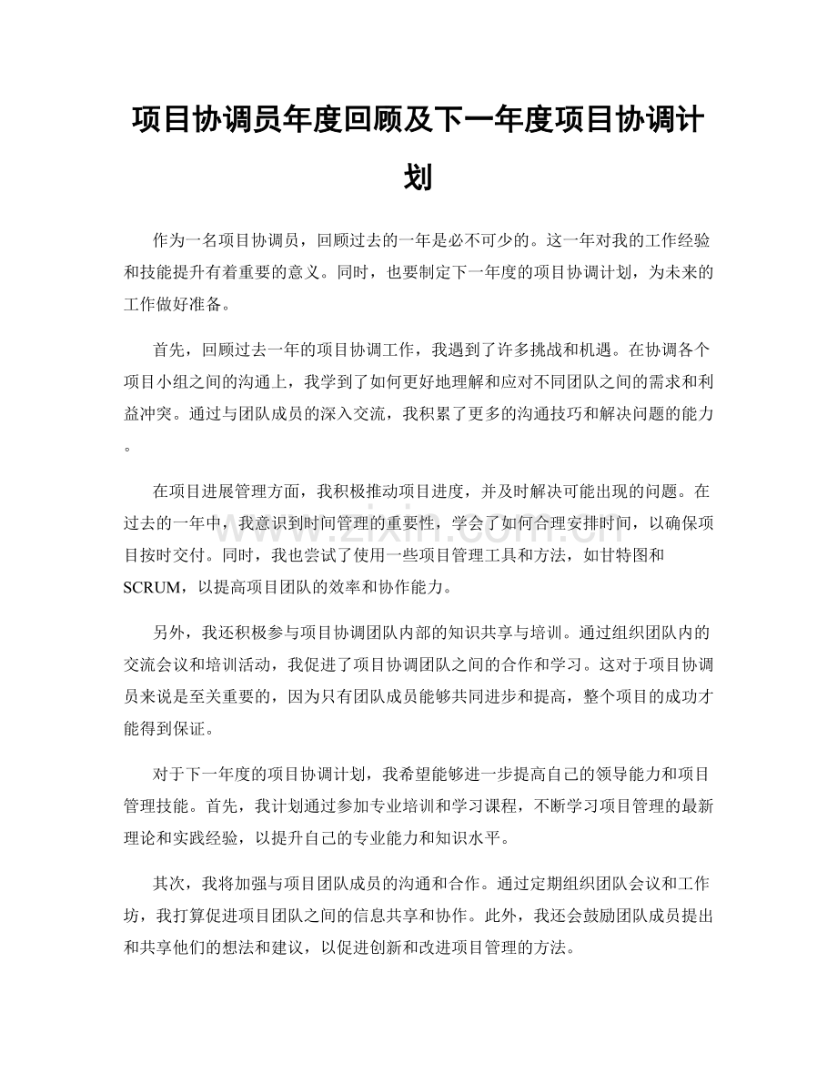 项目协调员年度回顾及下一年度项目协调计划.docx_第1页