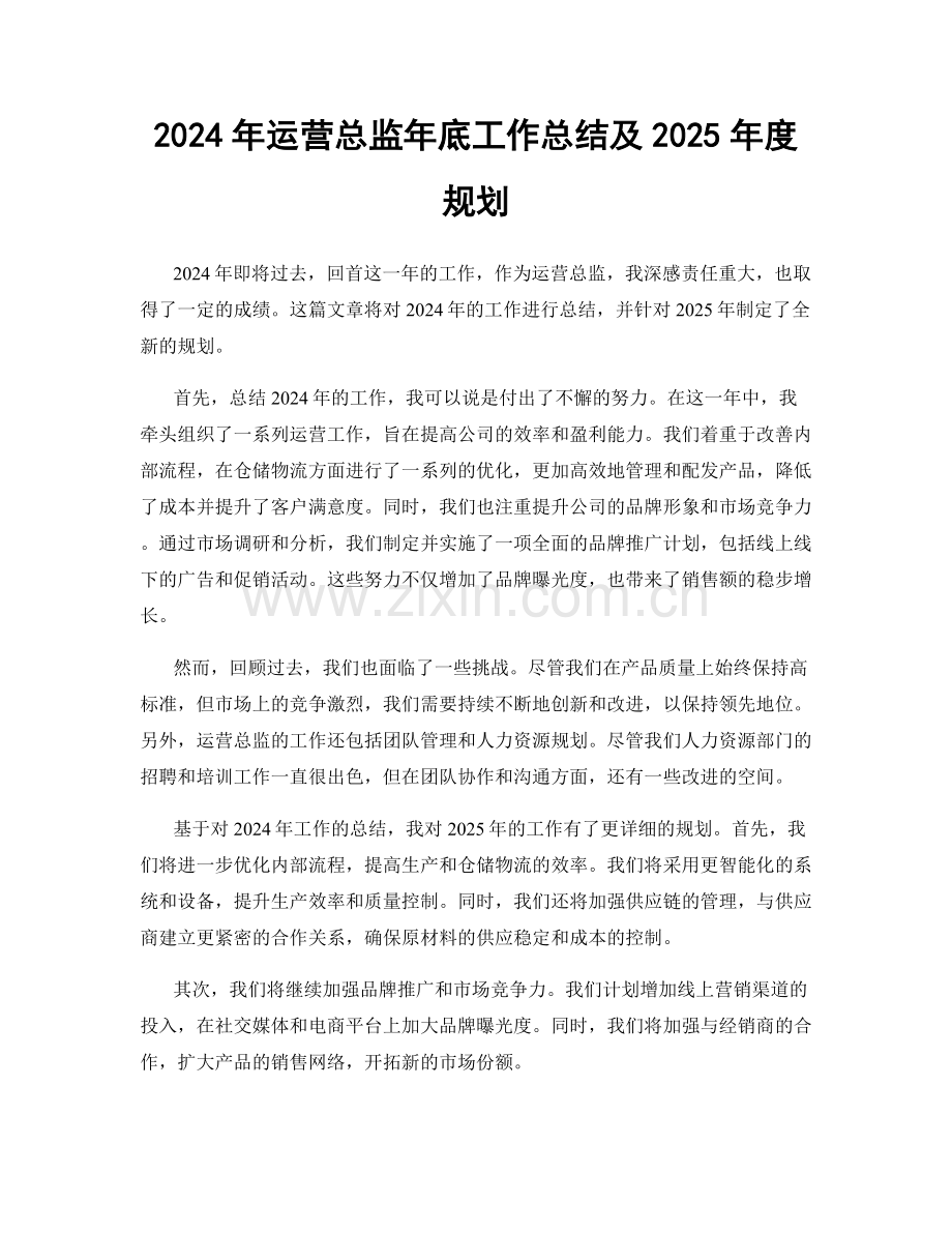 2024年运营总监年底工作总结及2025年度规划.docx_第1页