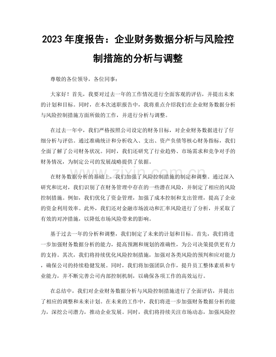 2023年度报告：企业财务数据分析与风险控制措施的分析与调整.docx_第1页