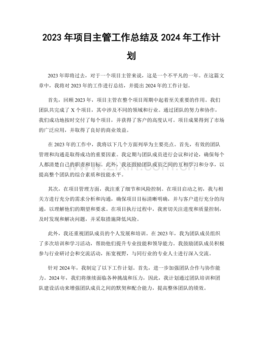 2023年项目主管工作总结及2024年工作计划.docx_第1页