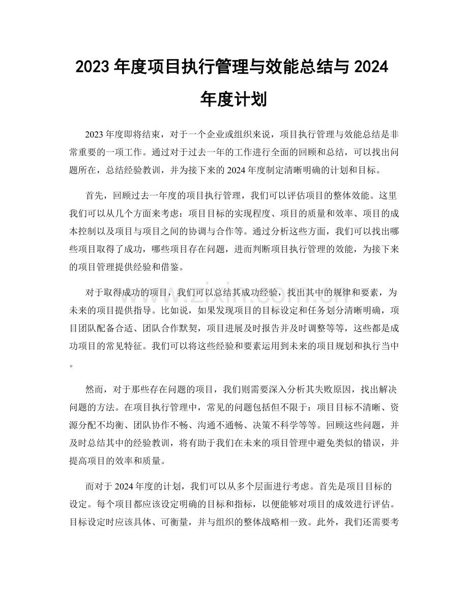 2023年度项目执行管理与效能总结与2024年度计划.docx_第1页