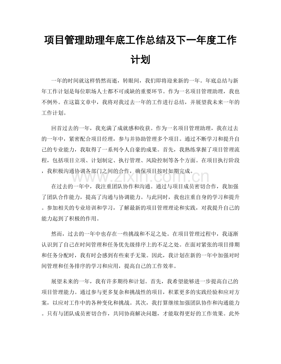 项目管理助理年底工作总结及下一年度工作计划.docx_第1页