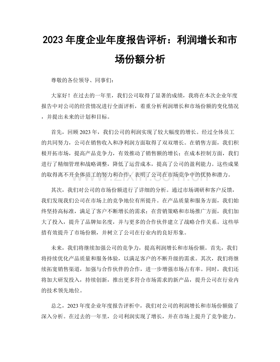 2023年度企业年度报告评析：利润增长和市场份额分析.docx_第1页