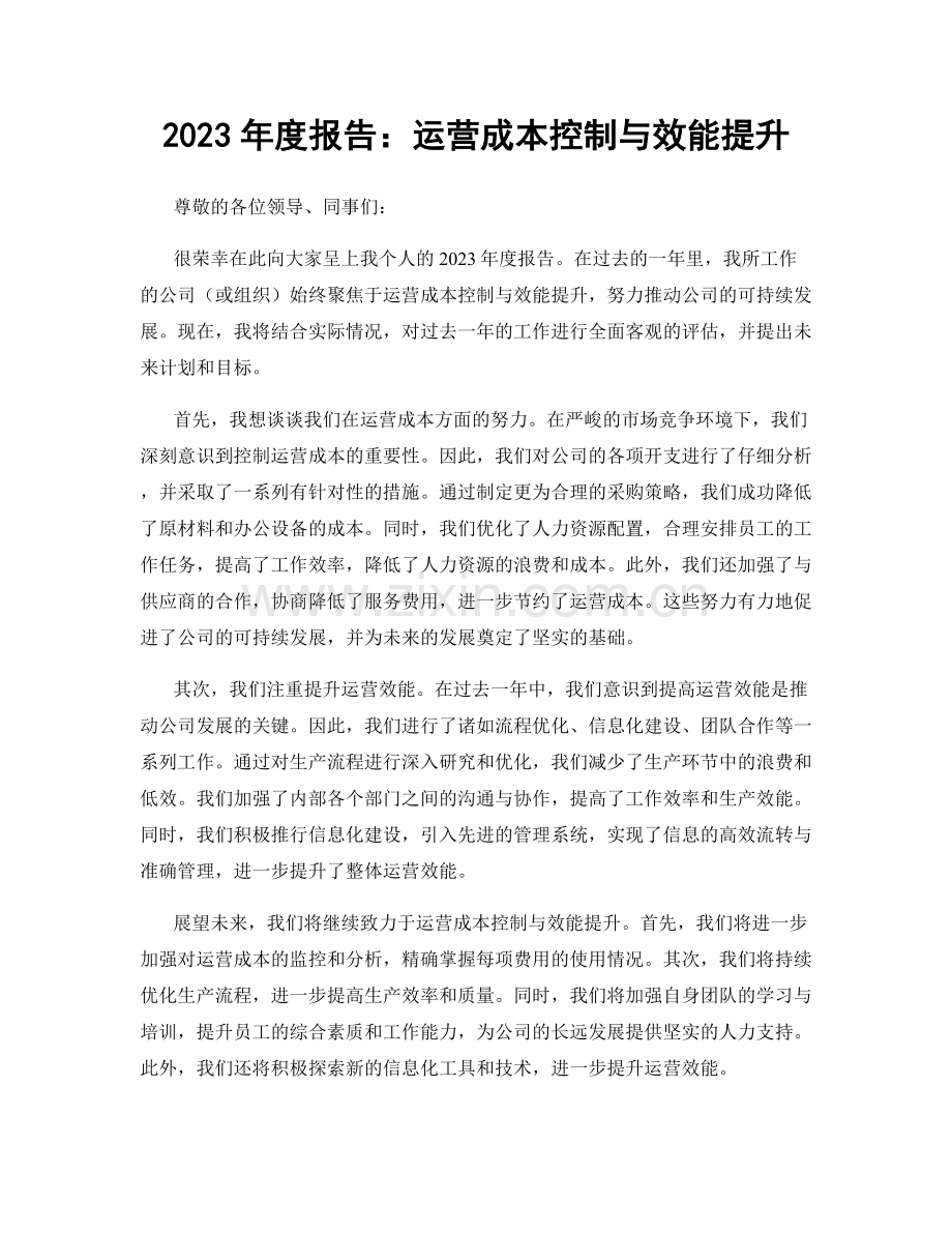 2023年度报告：运营成本控制与效能提升.docx_第1页