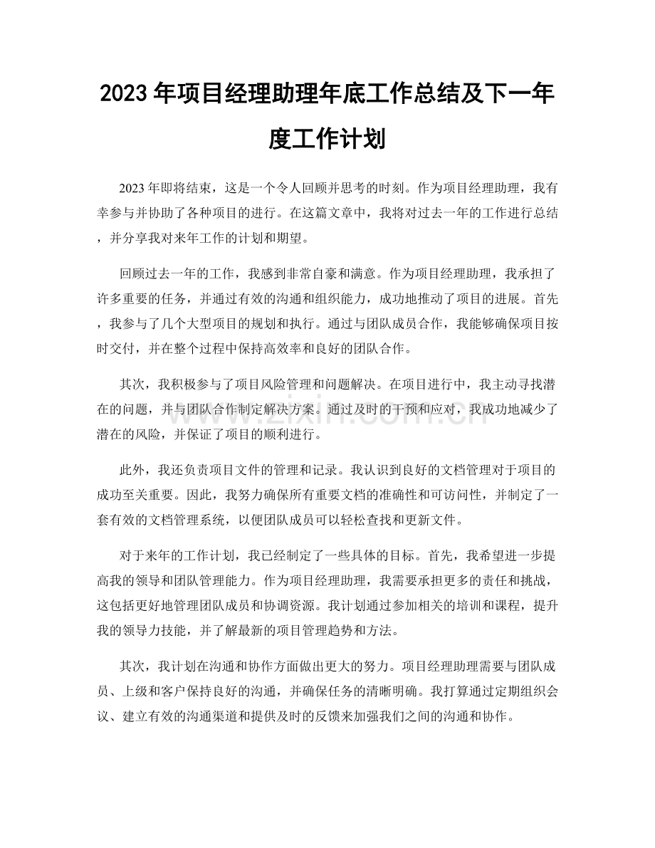 2023年项目经理助理年底工作总结及下一年度工作计划.docx_第1页