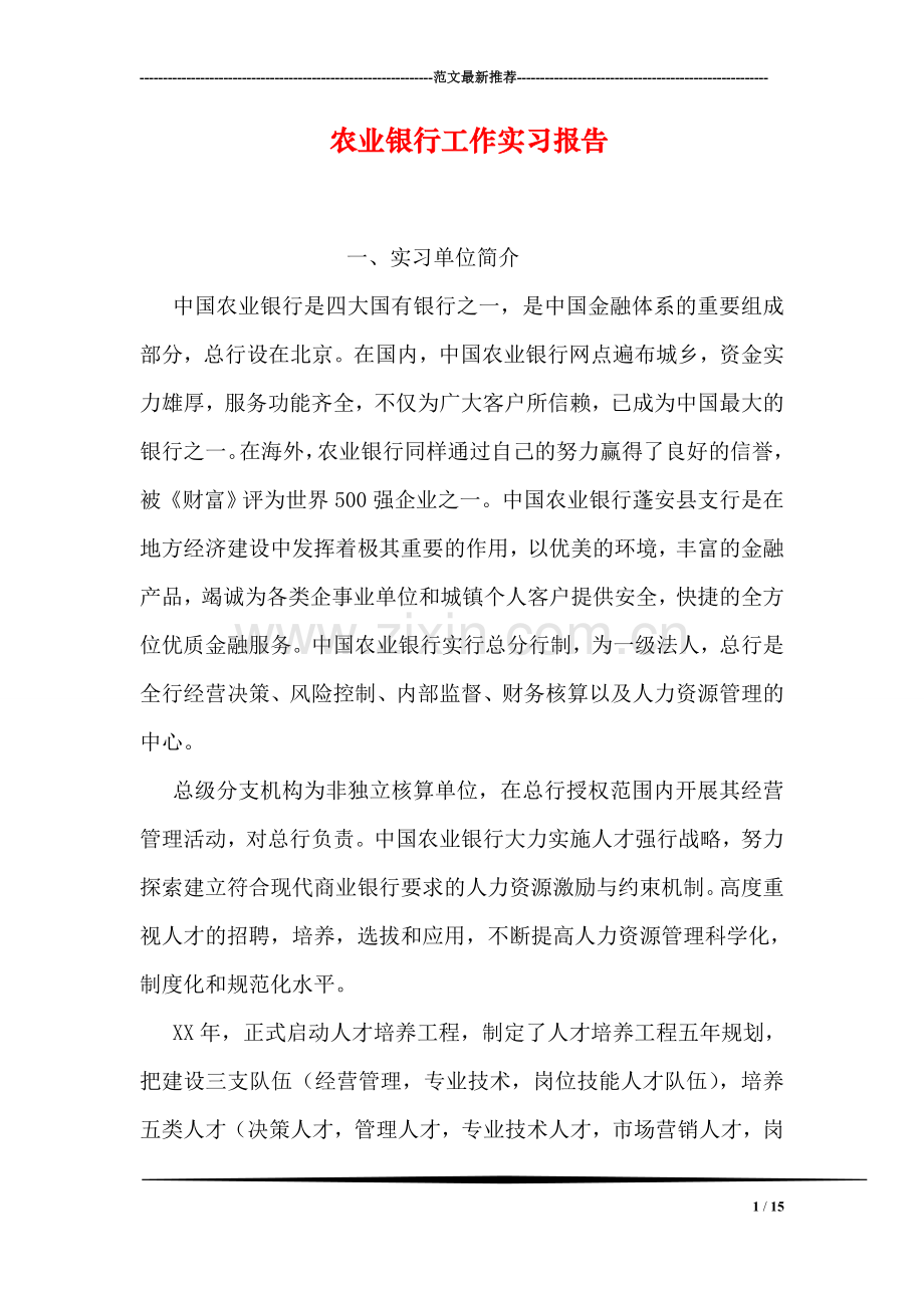 农业银行工作实习报告.doc_第1页