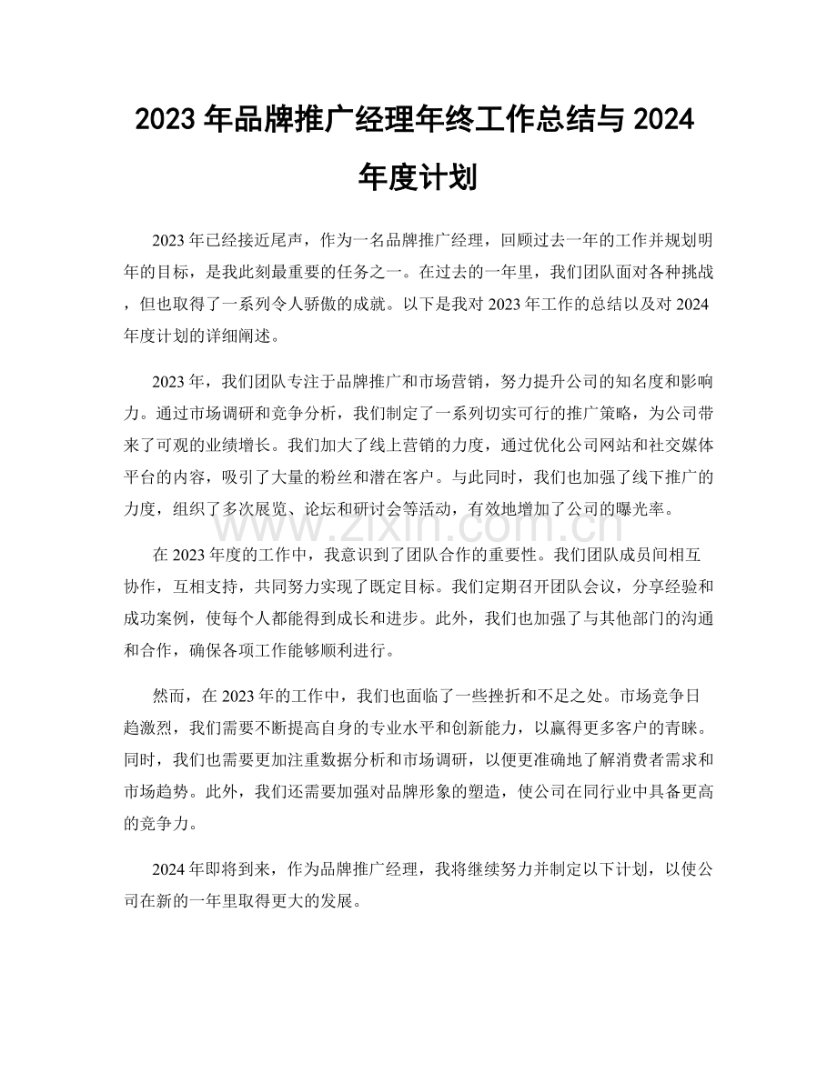 2023年品牌推广经理年终工作总结与2024年度计划.docx_第1页