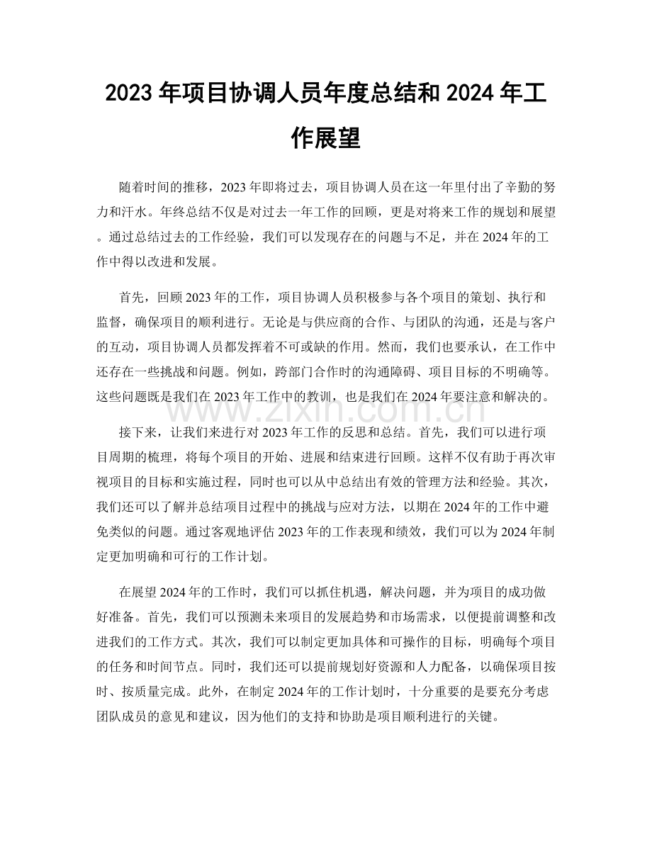 2023年项目协调人员年度总结和2024年工作展望.docx_第1页