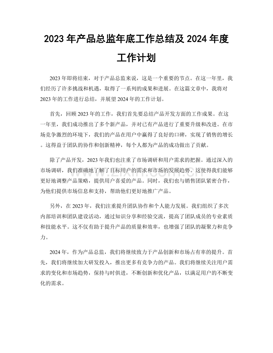 2023年产品总监年底工作总结及2024年度工作计划.docx_第1页