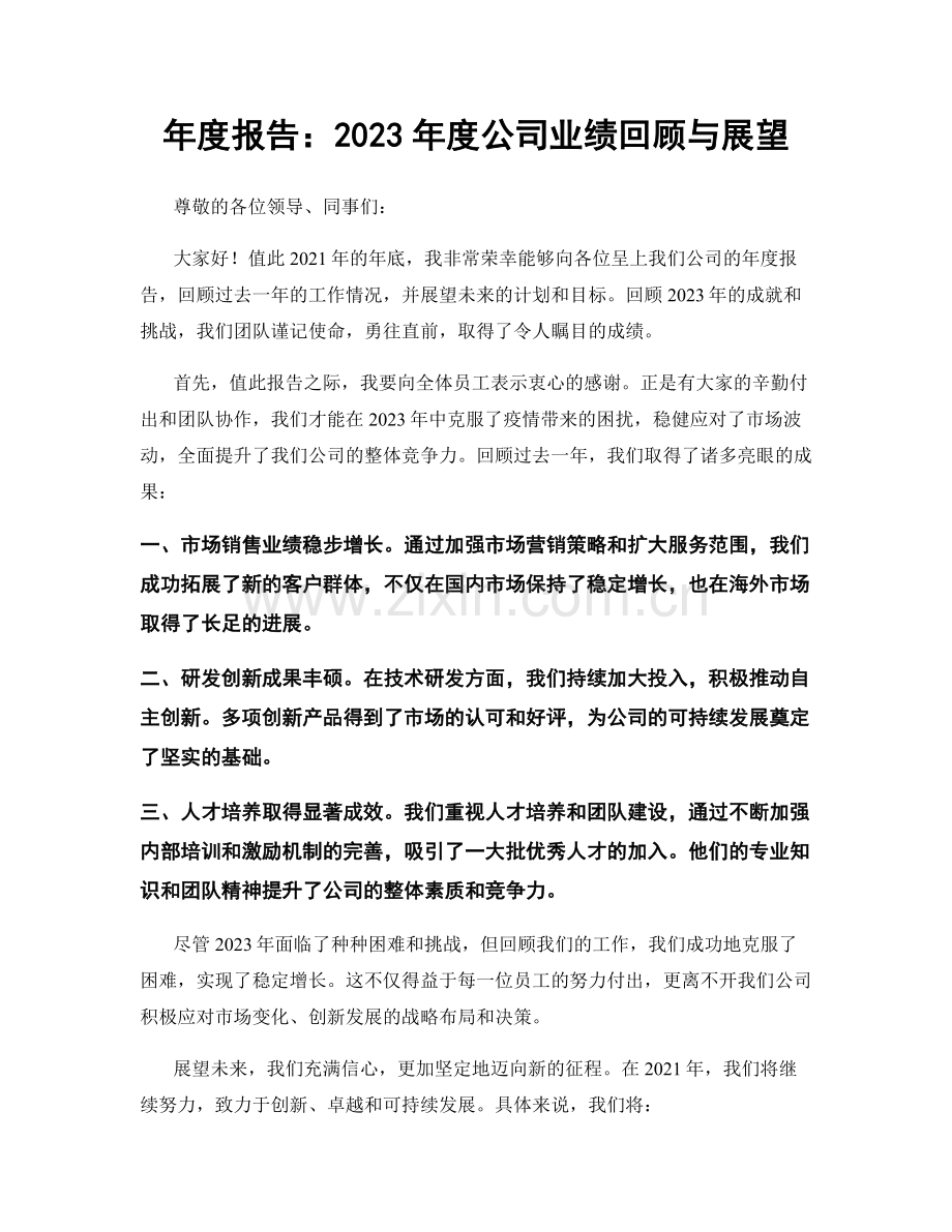 年度报告：2023年度公司业绩回顾与展望.docx_第1页