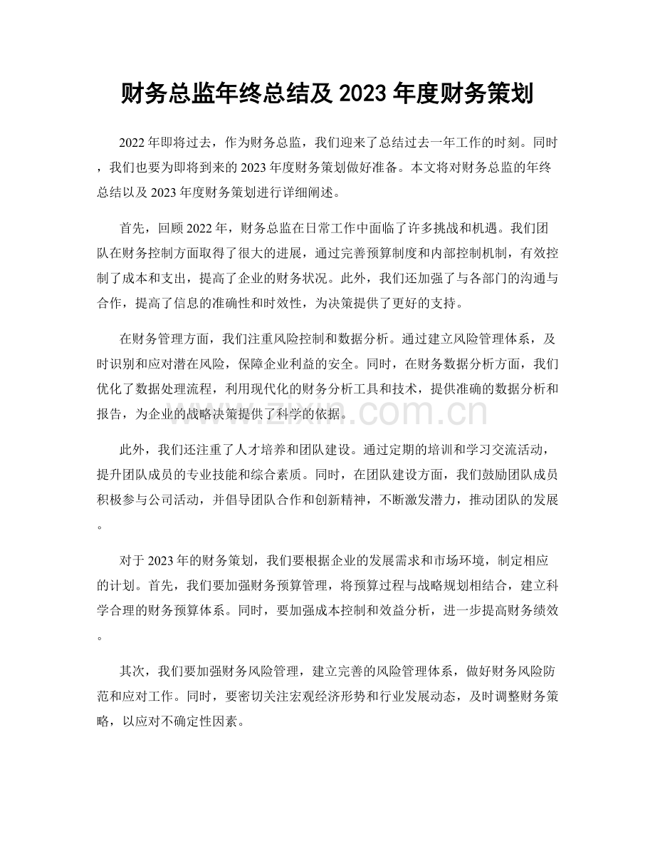 财务总监年终总结及2023年度财务策划.docx_第1页