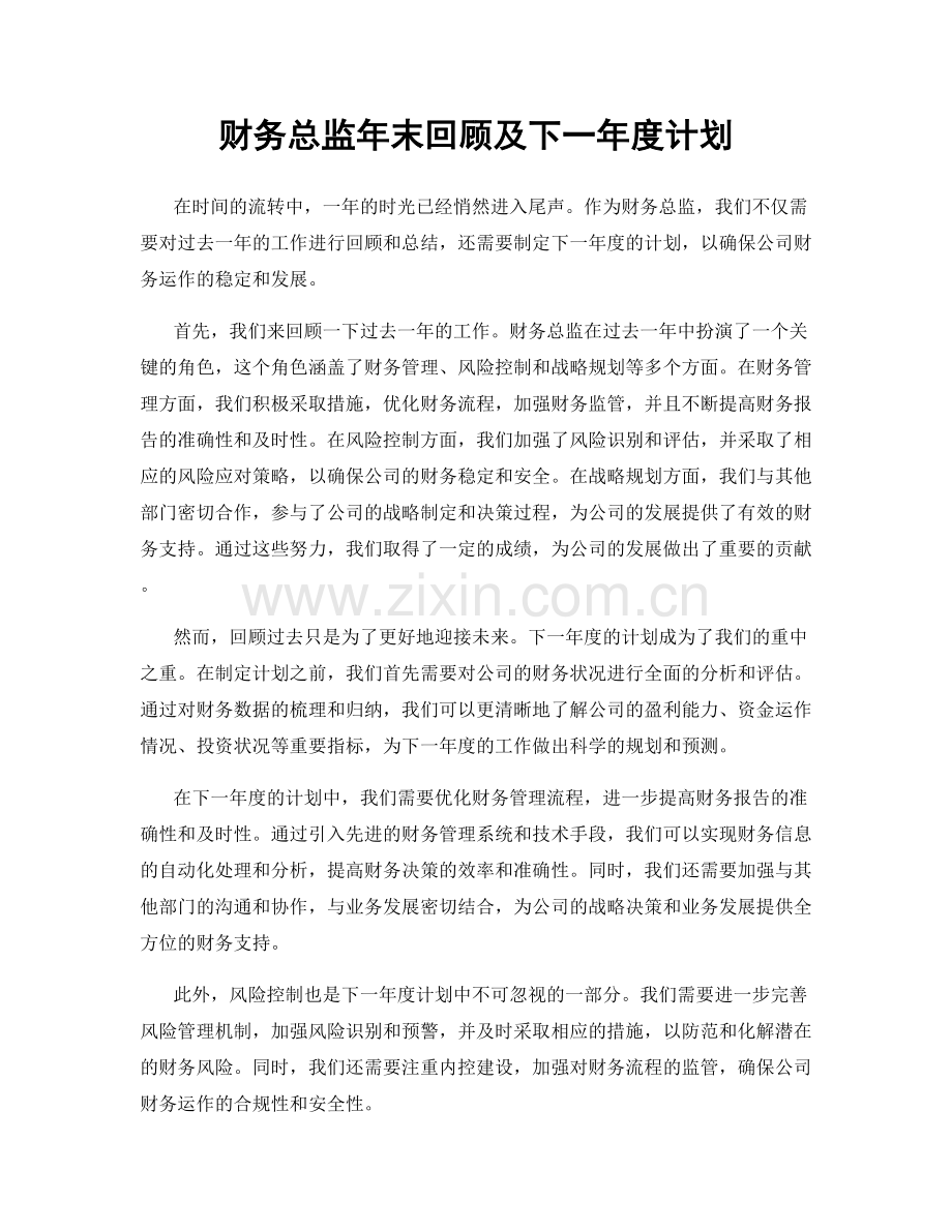 财务总监年末回顾及下一年度计划.docx_第1页