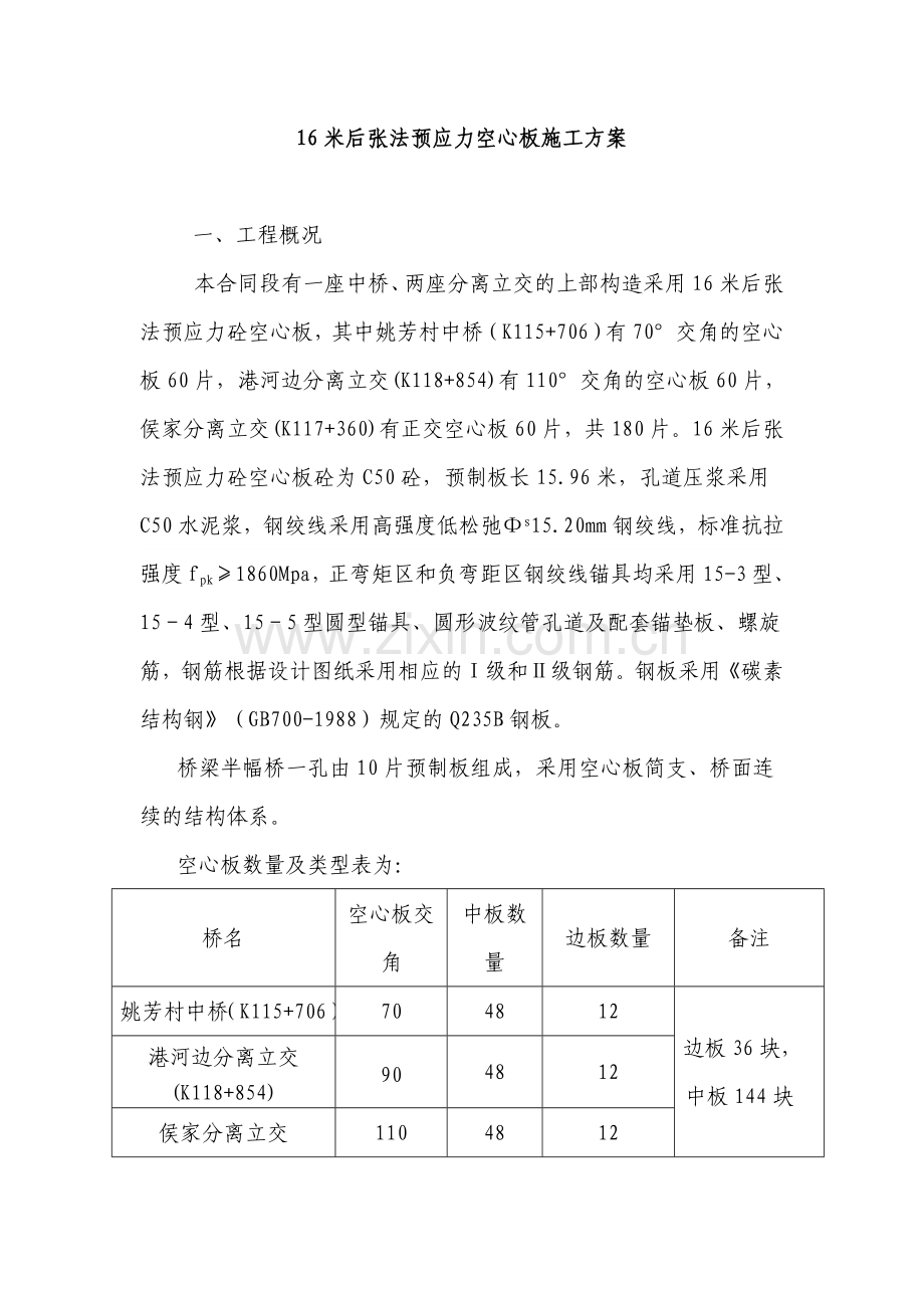 16米后张法预应力空心板施工.docx_第1页