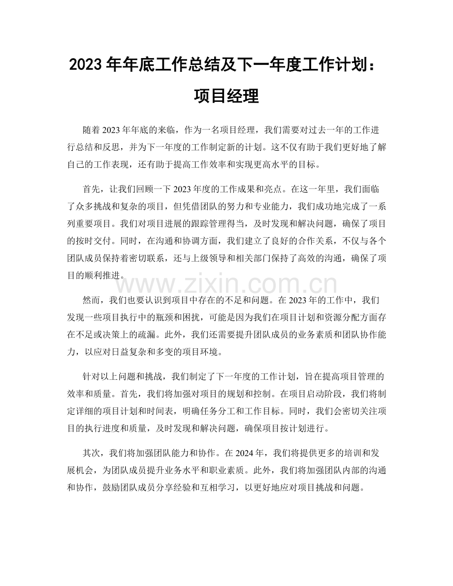 2023年年底工作总结及下一年度工作计划：项目经理.docx_第1页